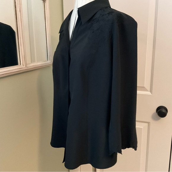 COVINGTON, BLACK EMBROIDERED VELOUR BLOUSE, SIZE: L - Picture 2 of 12
